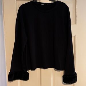 Zara Black Top with Faux Fur Accent